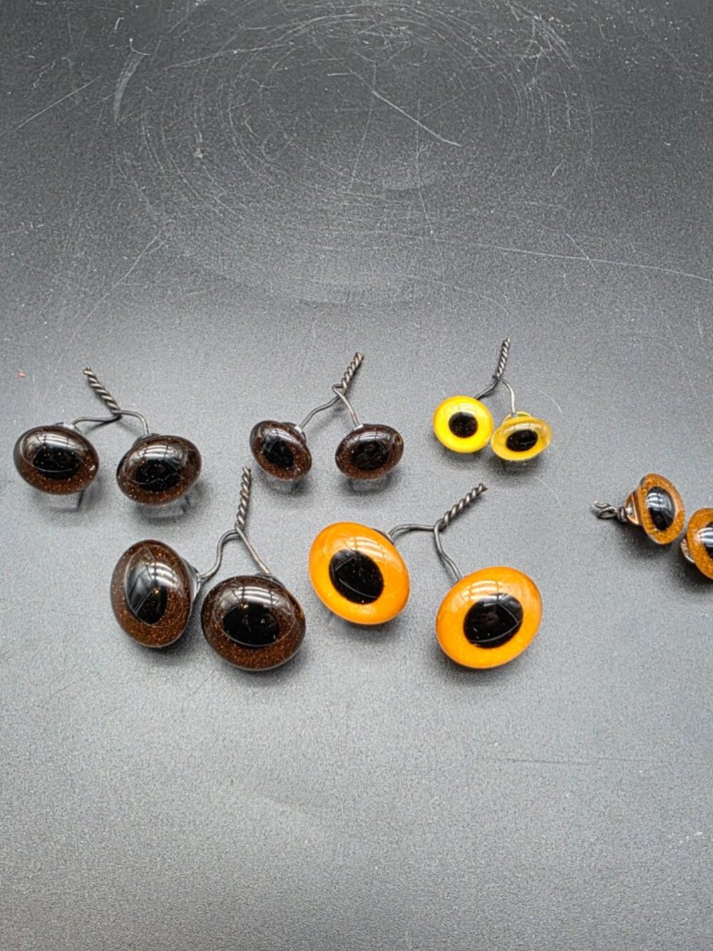 lot of 6 Vintage Teddy Bear Glass Eyes Clear Glass On Wires